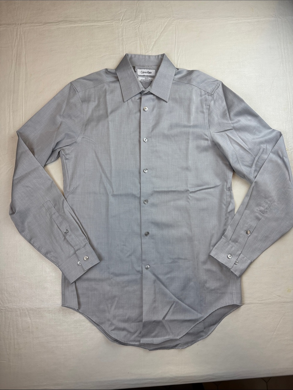 Calvin Klein Light Grey Slim Fit Performance Non-Iron Dress Shirt 14.5  32/33